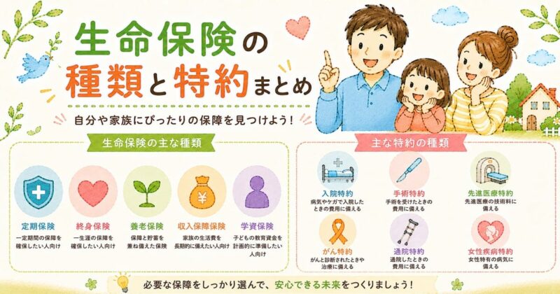 生命保険の種類と特約まとめ