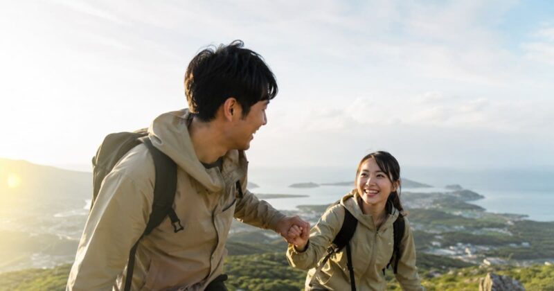 晴れた日のハイキング冒険