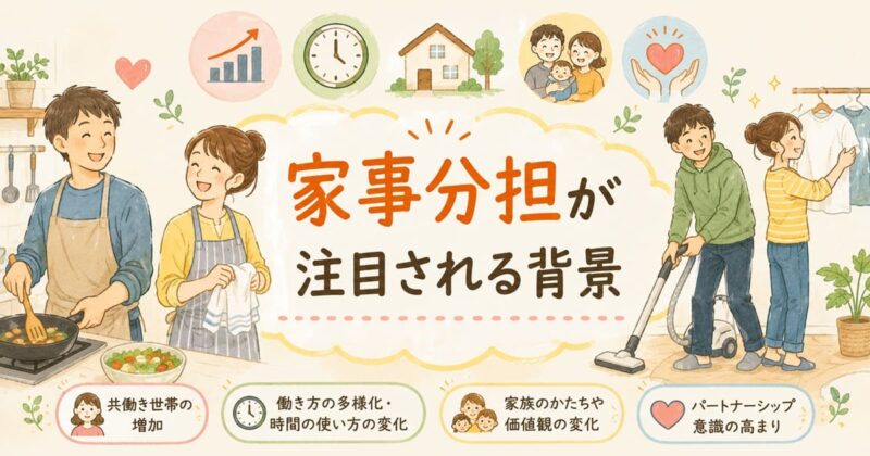 家事分担の背景を描く暮らしイラスト