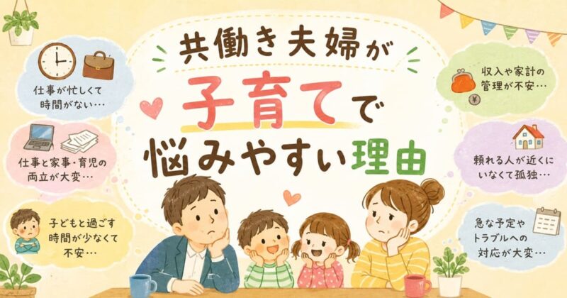 共働き夫婦の子育て悩み図解