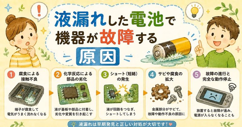 液漏れ電池が招く故障の原因