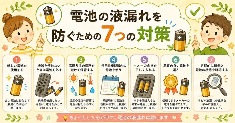 電池の液漏れを防ぐ7つの対策