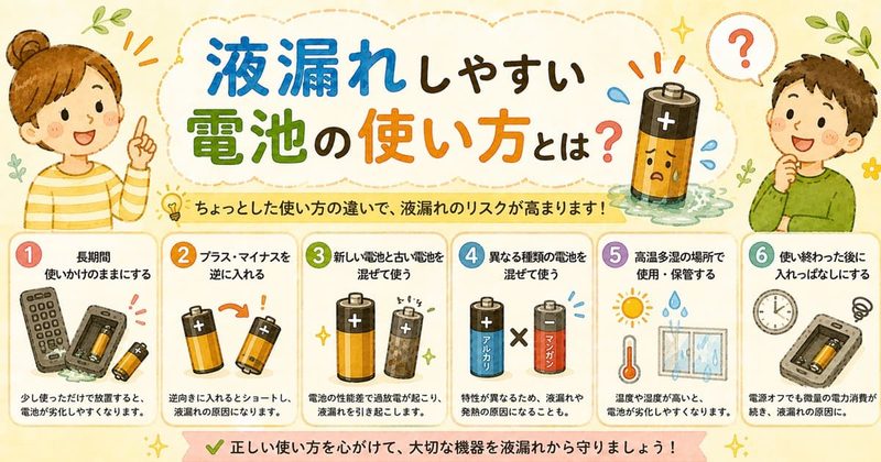 電池の液漏れを防ぐ使い方